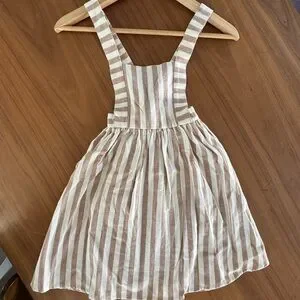 NWT Rylee + Cru Retro Striped Brown and White Pinafore Dress